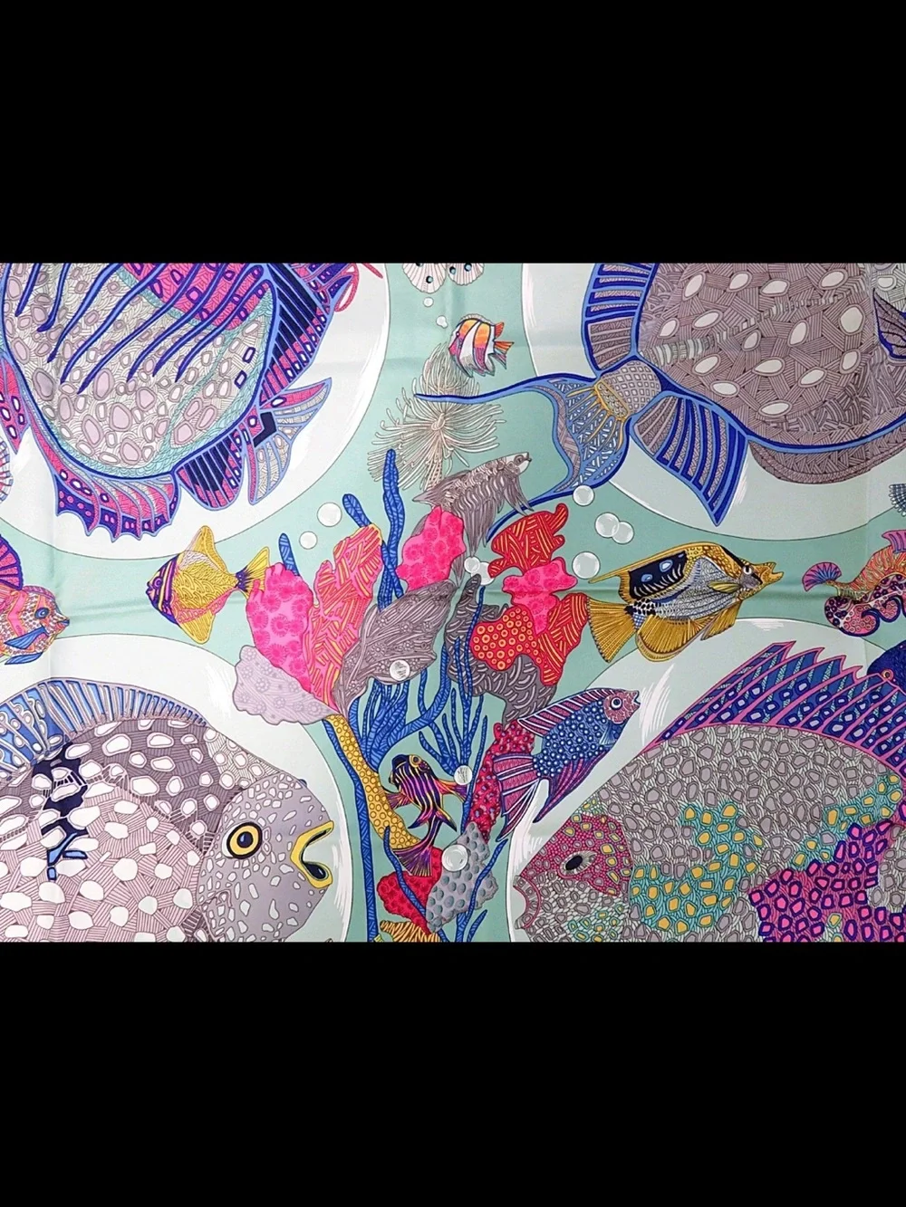 Hermes Turquoise Blue Marine Life Silk Scarf with Multicolor Fish